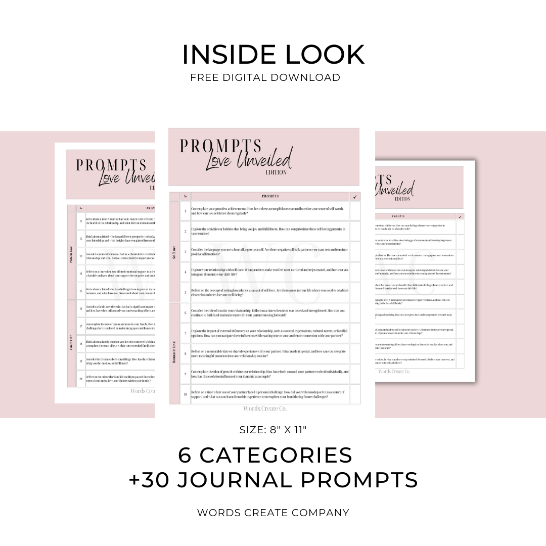 Love Unveiled Journal Prompts: Free Digital Download