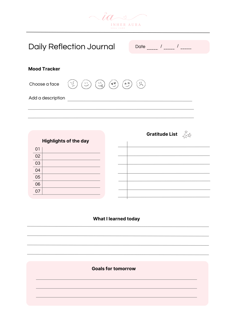 Reflection Prompt Journaling Page (Pink Accent) - Free Digital Download